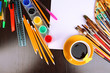 Workplace of artist close-up