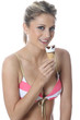 Model Released. Young Woman Eating Ice Cream Cornet