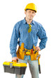 Photo: worker with toolbox isolated worker with toolbox isolated