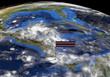 Costa Rica flag on pole on earth globe illustration