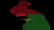 Plane taking off from Malawi map flag animation