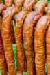 Homemade sausages in a traditional smoker