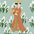 Madame and white irises