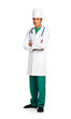 Portrait of doctor Arab nationality on white