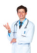 Portrait of the smiling doctor on a white background
