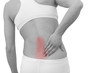 Acute pain in a woman back. Female from behind holding hand to s