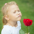 Photo: happy child with a bouquet of red roses happy child with a bouquet of red roses
