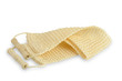 Natural luffa sponge with wooden handles isolated