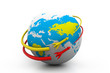 rocket on orbit around earth globe.