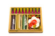 Wooden gift box with natural Indian incense isolated on white
