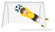 A boy practicing to catch the soccer ball