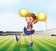 A soccer field with a cheerdancer