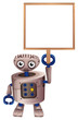 A robot holding an empty board