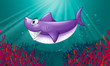A smiling violet shark under the sea