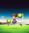 A field with a young girl performing