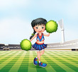 A cheerleader in the soccer field