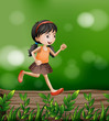 Vektor: A girl running at the forest A girl running at the forest