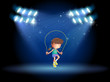 A girl playing jumping rope under the spotlights