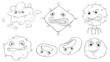 Silhouettes of the faces of different monsters