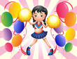 A lively cheerer with her yellow pompoms