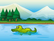 An alligator .in the river ..