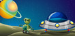 A robot beside a flying saucer