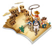 A book with an image of three cowboys