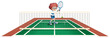A boy playing tennis at the tennis court