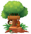 A tree with animals and an empty signboard