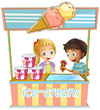 Two young kids at the ice cream stand