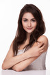 Beautiful brunette girl on white background
