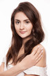 Beautiful brunette girl on white background