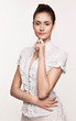 Beautiful brunette girl on white background