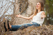 Photo: Beautiful woman smiling with open hands Beautiful woman smiling with open hands