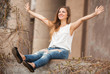Photo: Beautiful woman smiling with open hands Beautiful woman smiling with open hands