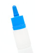 Empty white plastic bottle with a blue cap-dropper
