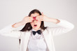 shocked young woman with closwd eyes