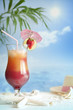 Cocktail on the beach with starfish blurred background concept