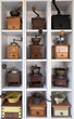 Vintage wooden coffee mill grinder on shelves