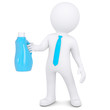 3d white man with bottle of household chemicals