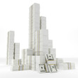 Stacks of dollars on white background