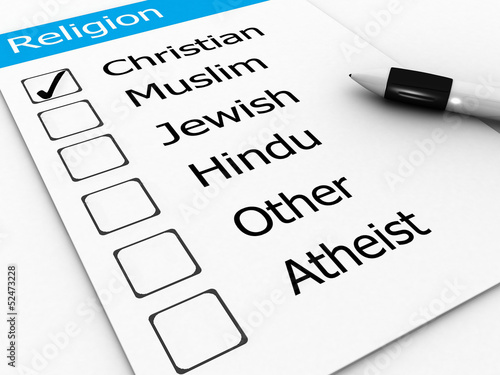 Illustration: major world religions - Christian, Muslim, Jewish, Hindu, Atheis major world religions - Christian, Muslim, Jewish, Hindu, Atheis