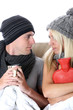 Model Released. Young Couple in Bed Ill