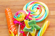 pile candies on table