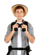 Foto: Young hiker man tourist with binocular, isolated on white Young hiker man tourist with binocular, isolated on white