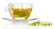 Glass cup of tea with linden isolated on white
