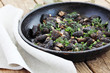Morels mushrooms fried in a pan