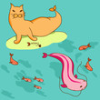 Sea cat and big pink fish