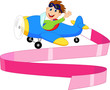 Little Boy Operating a Plane with blank sign