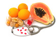 Pill and stethoscope with fruit ,Vitamin supplement and nutritio
